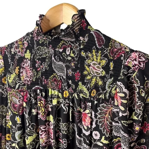 cinq a sept Paisley Long Sleeve Dress Black Size 6 High Low Hem Mock Neck - Picture 4 of 10